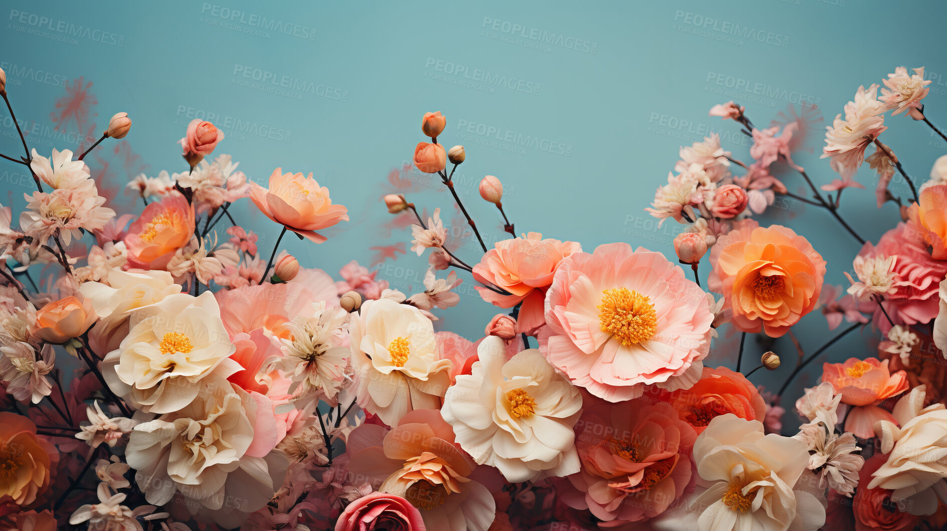 Buy stock photo Elegant bouquet, vibrant blossoms and soft petals for spring weddings, nature and romance. Beautiful, delicate and blooming flowers in artistic composition for invitations, events and floral design.