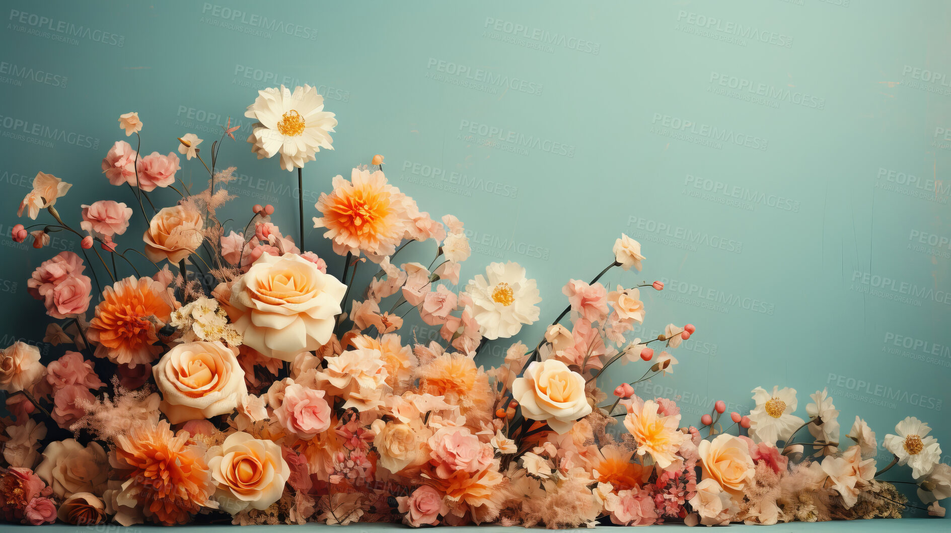 Buy stock photo Elegant bouquet, vibrant blossoms and soft petals for spring weddings, nature and romance. Beautiful, delicate and blooming flowers in artistic composition for invitations, events and floral design.