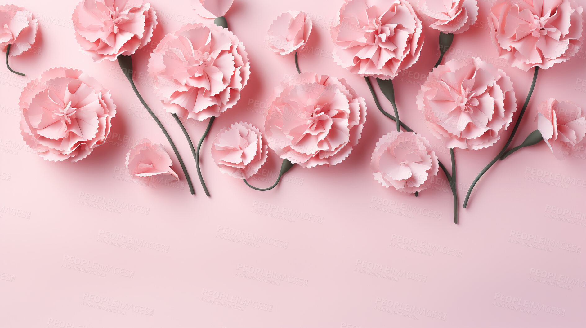 Buy stock photo Carnation whispers, pastel harmony and delicate blooms for a serene floral arrangement, beauty and tranquility. Soft-hued carnations in gentle pastels form a graceful and soothing background. Suitable for spa visuals, mindfulness content and calming aesthetics.