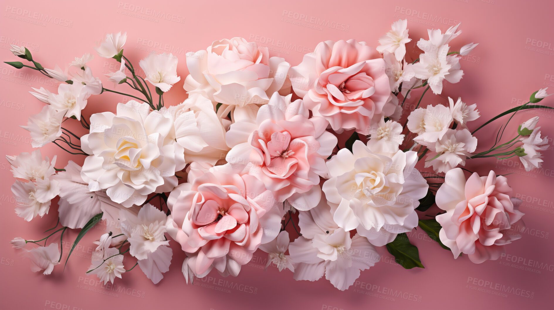 Buy stock photo Carnation whispers, pastel harmony and delicate blooms for a serene floral arrangement, beauty and tranquility. Soft-hued carnations in gentle pastels form a graceful and soothing background. Suitable for spa visuals, mindfulness content and calming aesthetics.