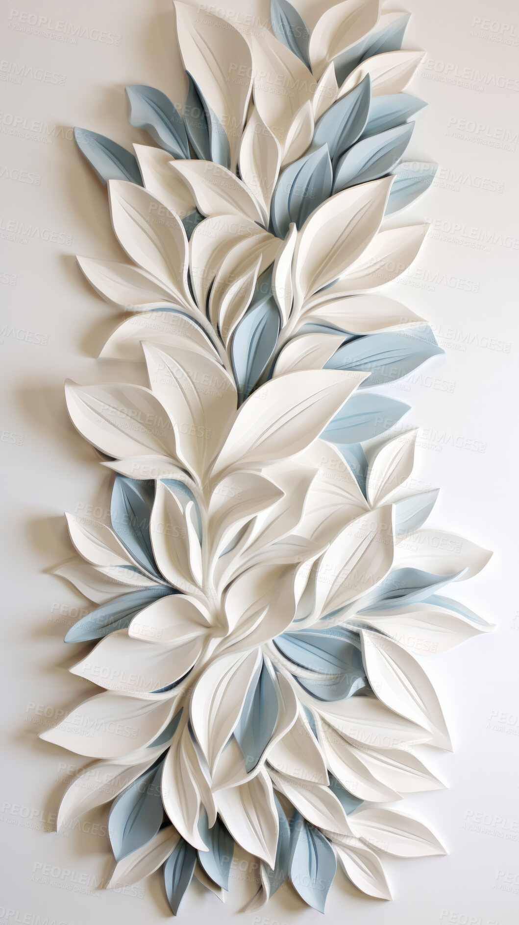 Buy stock photo Leaves, embroidered in soft white. Delicate, artistic and nature-inspired design for fashion, decor and creative expressions. On textured canvas with a touch of botanical elegance.