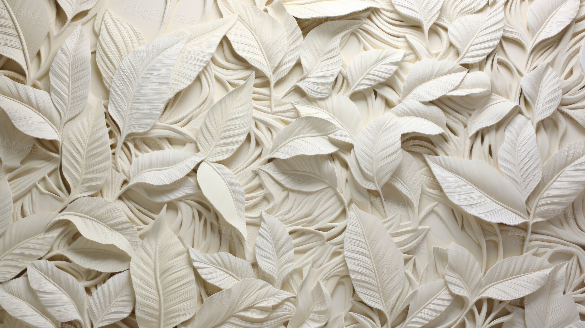 Buy stock photo Leaves, embroidered in soft white. Delicate, artistic and nature-inspired design for fashion, decor and creative expressions. On textured canvas with a touch of botanical elegance.