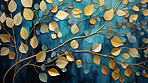 Golden foliage, shimmering leaves and deep blue canvas for opulent events, luxury and nature-inspired themes. Exquisite, luminous and regal composition for premium backgrounds, branding and upscale visuals.