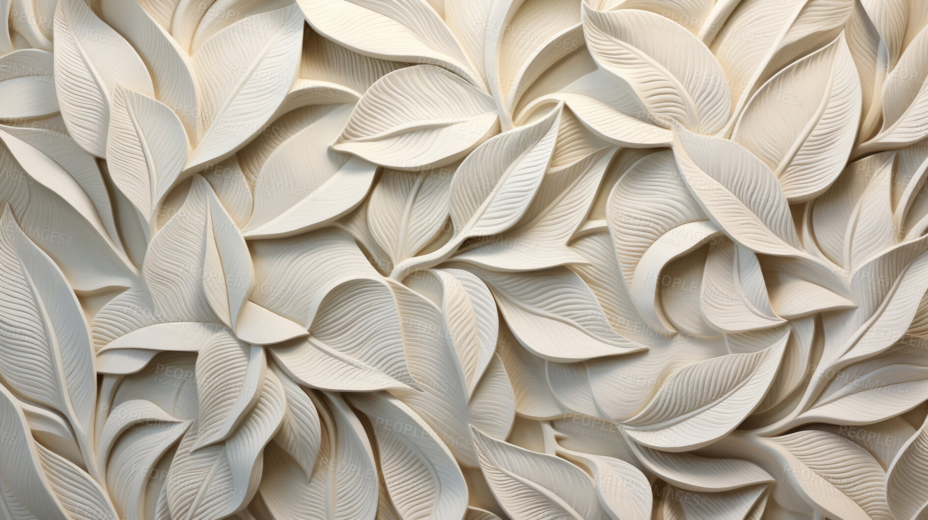 Buy stock photo Leaves, embroidered in soft white. Delicate, artistic and nature-inspired design for fashion, decor and creative expressions. On textured canvas with a touch of botanical elegance.