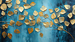 Golden foliage, shimmering leaves and deep blue canvas for opulent events, luxury and nature-inspired themes. Exquisite, luminous and regal composition for premium backgrounds, branding and upscale visuals.