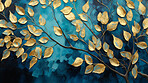 Golden foliage, shimmering leaves and deep blue canvas for opulent events, luxury and nature-inspired themes. Exquisite, luminous and regal composition for premium backgrounds, branding and upscale visuals.