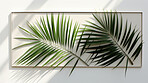 Palm leaves, bathed in sunlight through a window. Tropical, serene and nature-inspired design for interiors, relaxation and creative expressions. On a sunlit canvas with a touch of botanical elegance.