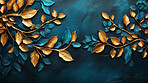 Golden foliage, shimmering leaves and deep blue canvas for opulent events, luxury and nature-inspired themes. Exquisite, luminous and regal composition for premium backgrounds, branding and upscale visuals.