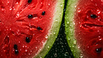 Healthy, natural or watermelon fruit on a black background in studio for farming, produce and lifestyle. Fresh, summer food or sliced health mockup for eco farm, diet and agriculture with droplets