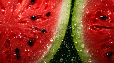 Healthy, natural or watermelon fruit on a black background in studio for farming, produce and lifestyle. Fresh, summer food or sliced health mockup for eco farm, diet and agriculture with droplets