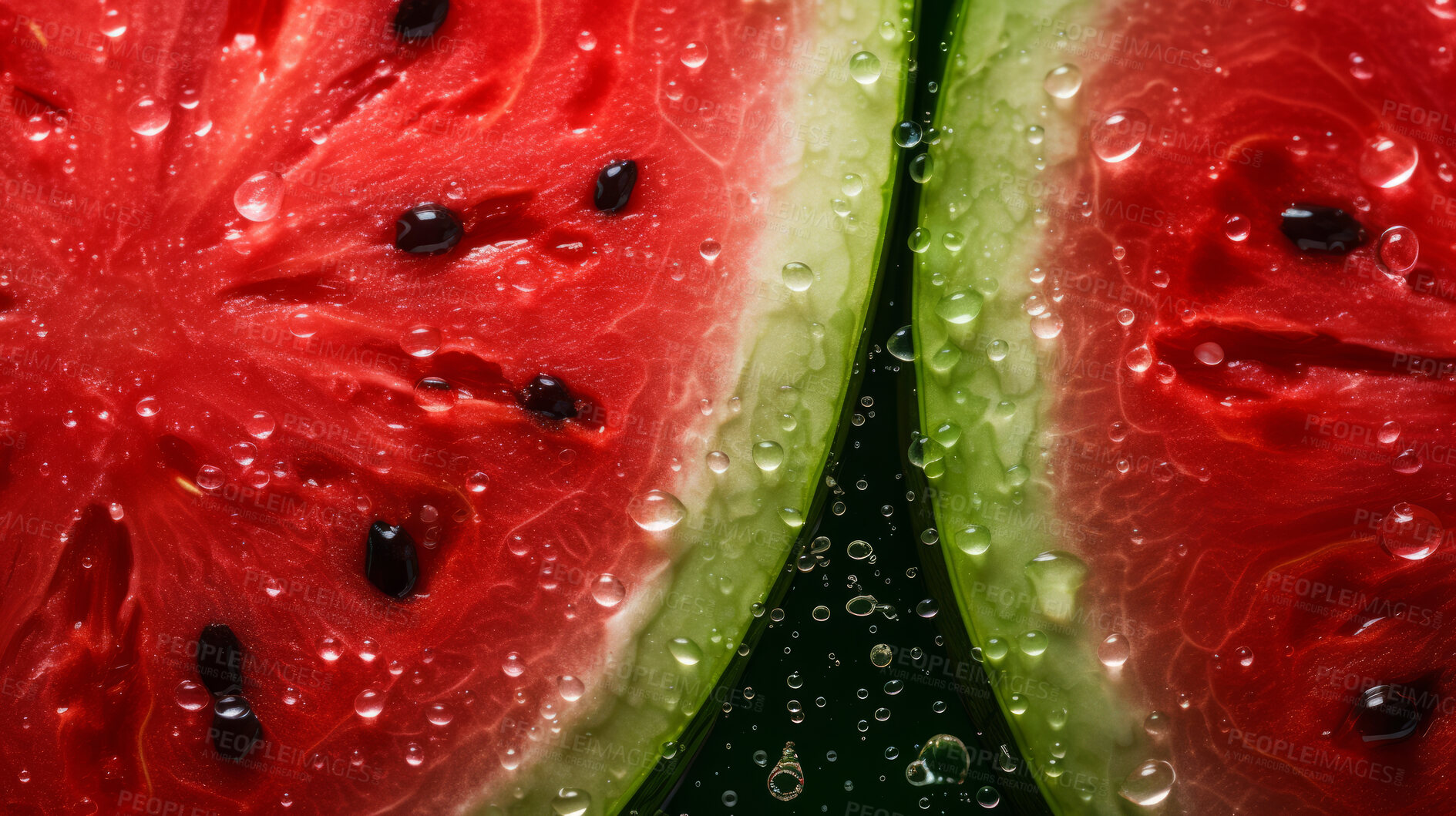 Buy stock photo Healthy, natural or watermelon fruit on a black background in studio for farming, produce and lifestyle. Fresh, summer food or sliced health mockup for eco farm, diet and agriculture with droplets