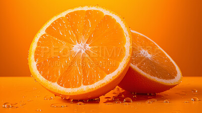 Healthy, natural and orange fruit on a citrus background in studio for farming, produce and lifestyle. Fresh, summer food and health snack mockup for eco farm, diet and agriculture with droplets.