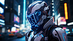 Futuristic soldier, city setting, high-tech and dynamic. Sci-fi, powerful and urban-inspired design for gaming, art and creative expressions. On a futuristic canvas with a touch of cybernetic prowess.