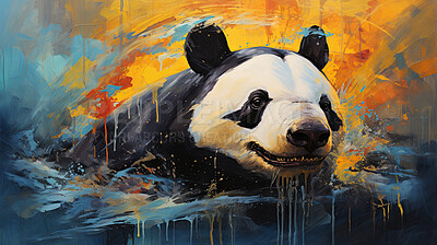 Panda bear, expressive painting, wild and colorful. Energetic, nature-inspired art for decor, prints and creative expressions. On a dynamic canvas with a touch of untamed beauty.