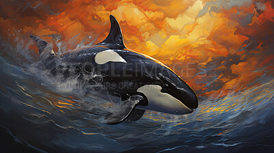Untamed orca, vibrant and expressive painting. Colorful, energetic and ocean-inspired artwork for decor, prints and creative expressions. On a dynamic canvas with a touch of marine splendor.