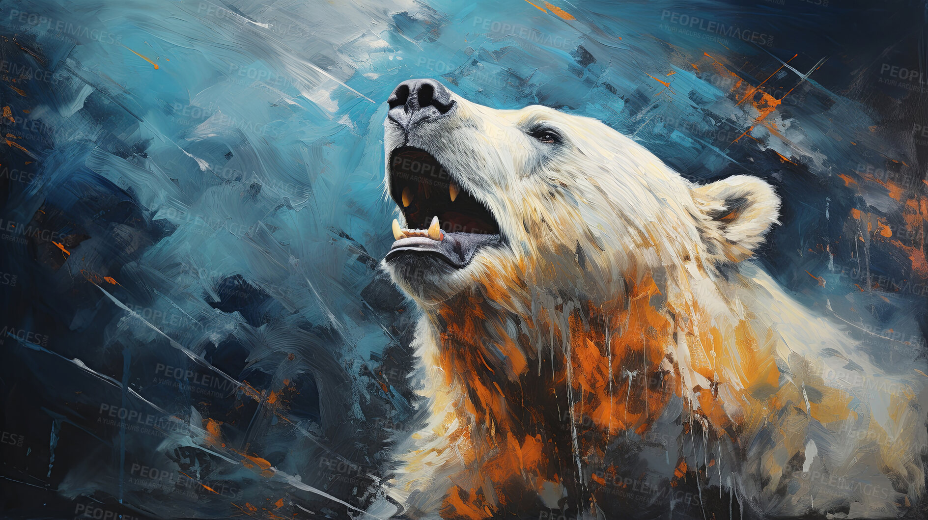 Buy stock photo Grizzly bear, expressive painting, wild and colorful. Energetic, nature-inspired art for decor, prints and creative expressions. On a dynamic canvas with a touch of untamed beauty.