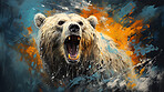 Grizzly bear, expressive painting, wild and colorful. Energetic, nature-inspired art for decor, prints and creative expressions. On a dynamic canvas with a touch of untamed beauty.