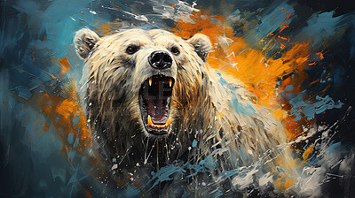 Grizzly bear, expressive painting, wild and colorful. Energetic, nature-inspired art for decor, prints and creative expressions. On a dynamic canvas with a touch of untamed beauty.