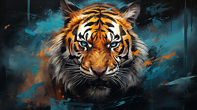 Wild tiger, vibrant and expressive painting. Colorful, energetic and nature-inspired art for decor, prints and creative expressions. On a dynamic canvas with a touch of untamed beauty.