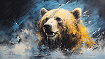 Grizzly bear, expressive painting, wild and colorful. Energetic, nature-inspired art for decor, prints and creative expressions. On a dynamic canvas with a touch of untamed beauty.