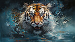 Wild tiger, vibrant and expressive painting. Colorful, energetic and nature-inspired art for decor, prints and creative expressions. On a dynamic canvas with a touch of untamed beauty.