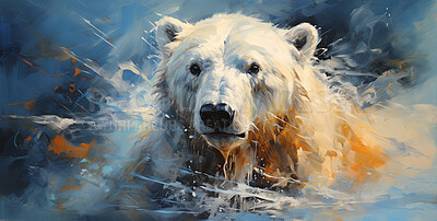 Polar bear, expressive painting, wild and colorful. Energetic, nature-inspired art for decor, prints and creative expressions. On a dynamic canvas with a touch of untamed beauty.