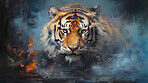 Wild tiger, vibrant and expressive painting. Colorful, energetic and nature-inspired art for decor, prints and creative expressions. On a dynamic canvas with a touch of untamed beauty.