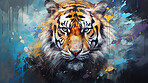 Wild tiger, vibrant and expressive painting. Colorful, energetic and nature-inspired art for decor, prints and creative expressions. On a dynamic canvas with a touch of untamed beauty.