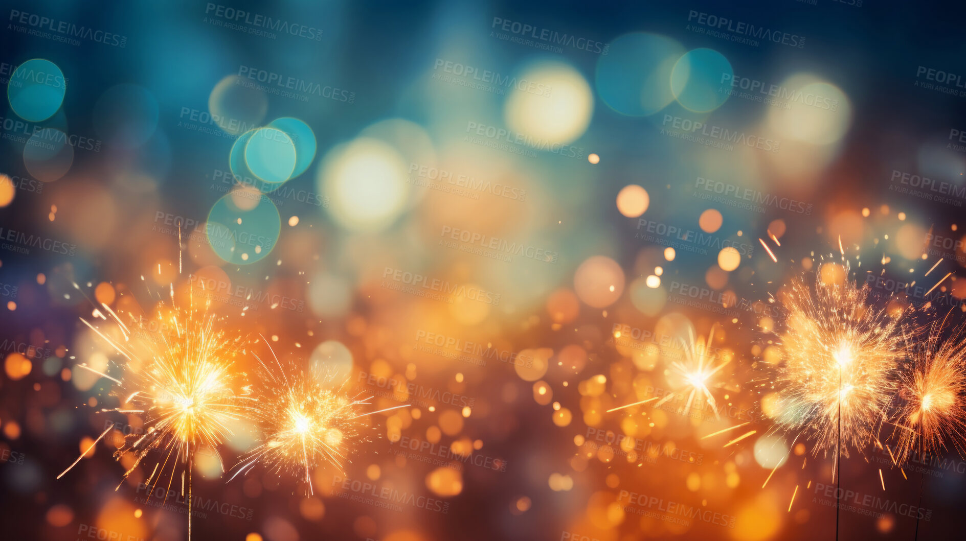 Buy stock photo Sparklers, bokeh lights, festive and dazzling. Glowing, vibrant and celebration-inspired design for events, photography and creative expressions. On a lively canvas with a touch of magical radiance.