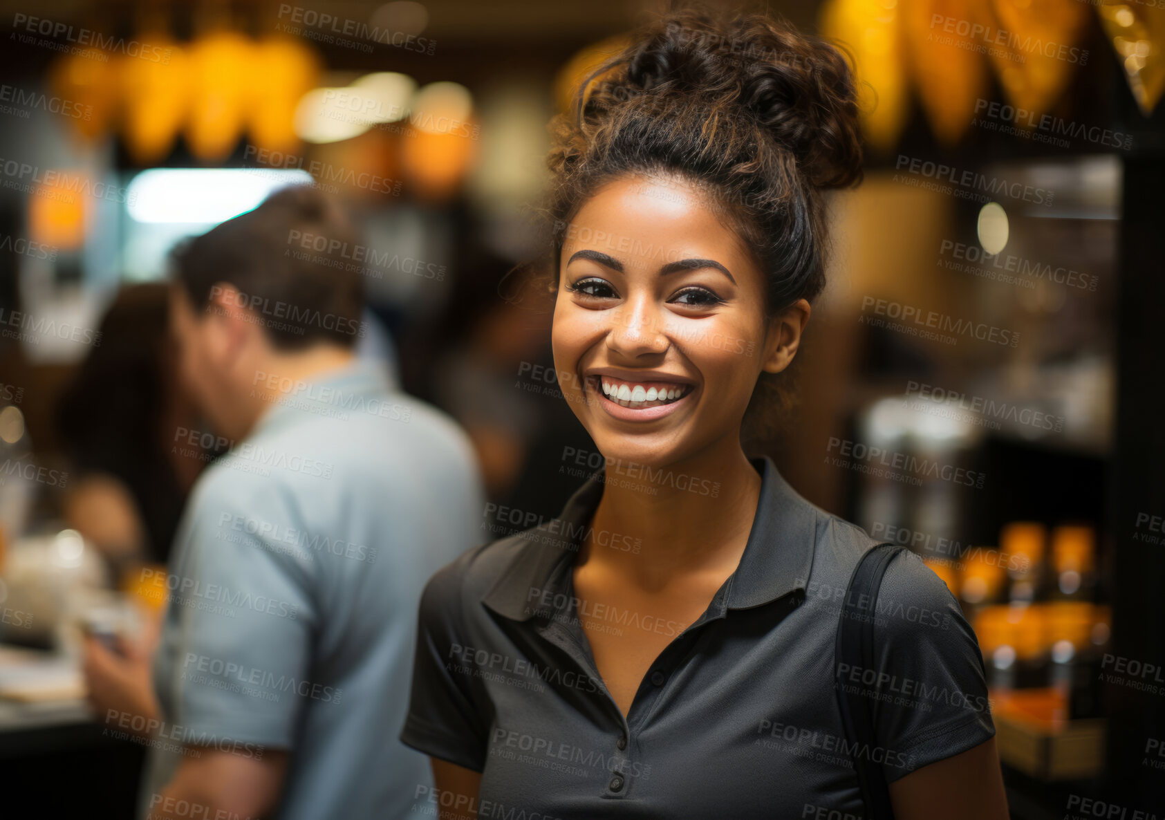 Buy stock photo Woman, entrepreneur and portrait with cash register for management, small business or leadership. Positive, confident and proud for retail, shop and service industry with grocery store background