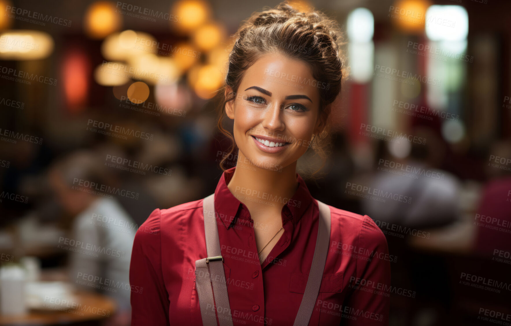 Buy stock photo Woman, entrepreneur and portrait with cash register for management, small business or leadership. Positive, confident and proud for retail, shop and service industry with grocery store background