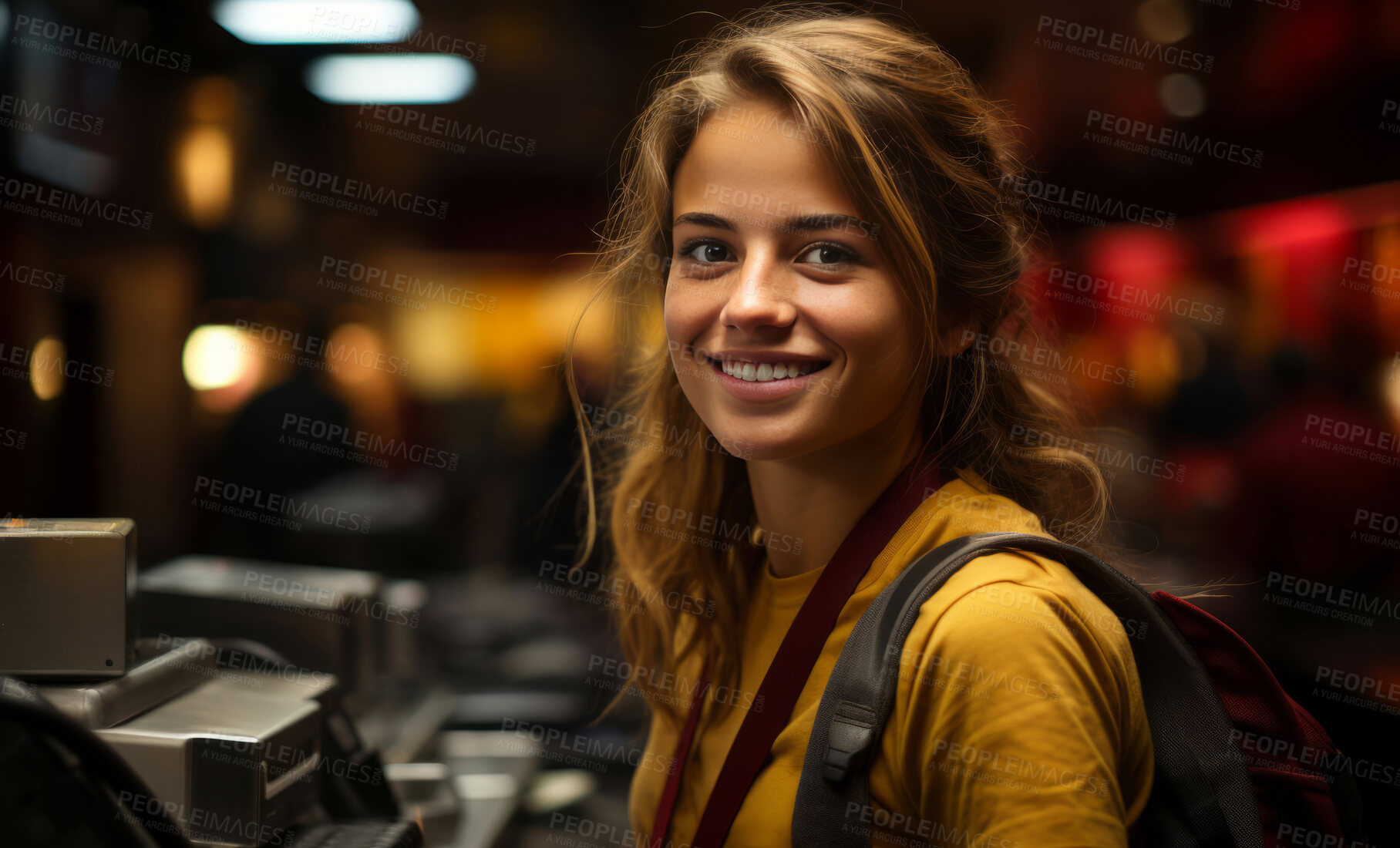 Buy stock photo Woman, entrepreneur and portrait with cash register for management, small business or leadership. Positive, confident and proud for retail, shop and service industry with restaurant background