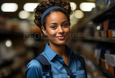 Latino woman, entrepreneur and portrait with cash register for management, small business or leadership. Positive, confident and proud for retail, shop and service industry with grocery store background