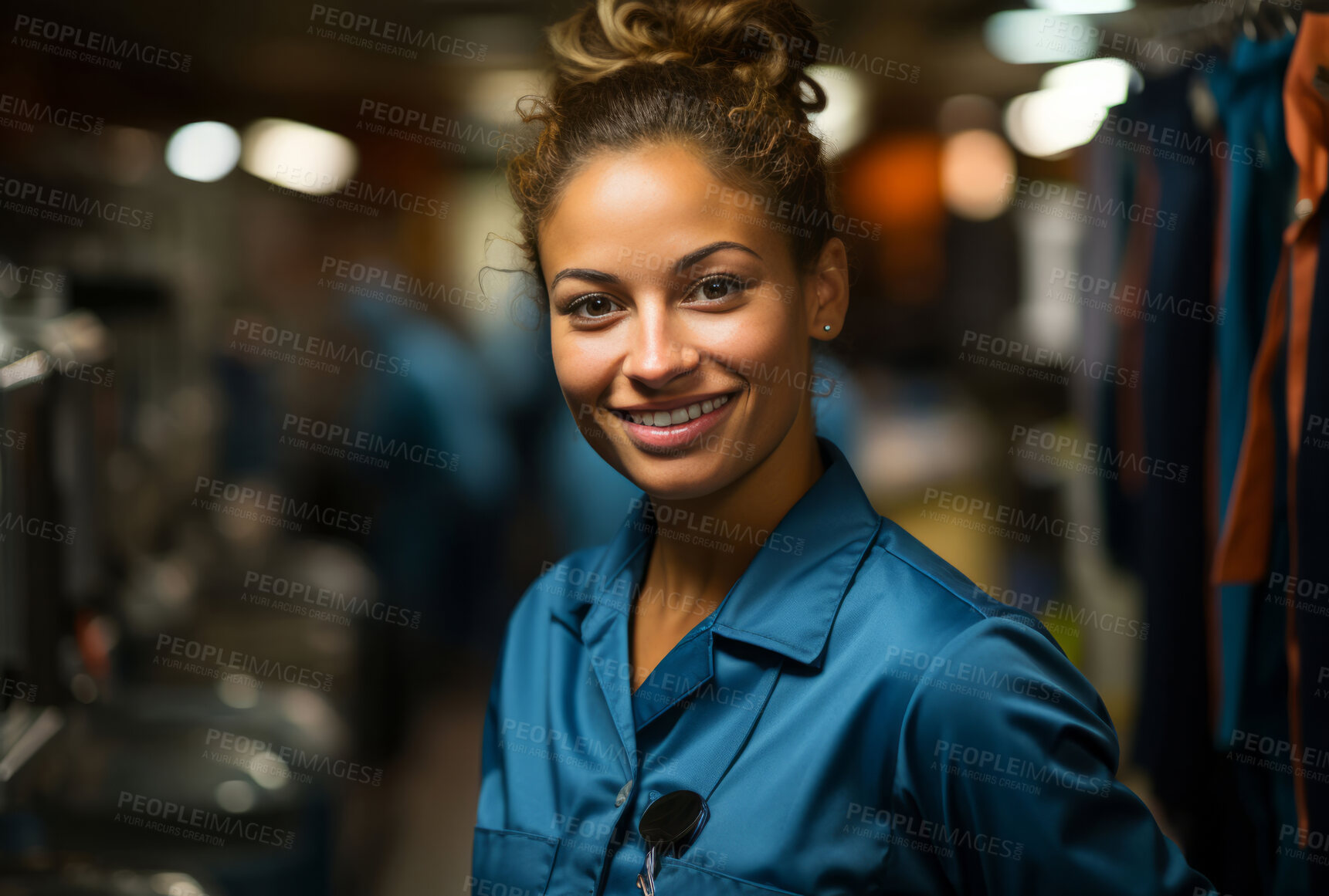 Buy stock photo Black woman, entrepreneur and portrait with cash register for management, small business or leadership. Positive, confident and proud for retail, shop and service industry with grocery store background