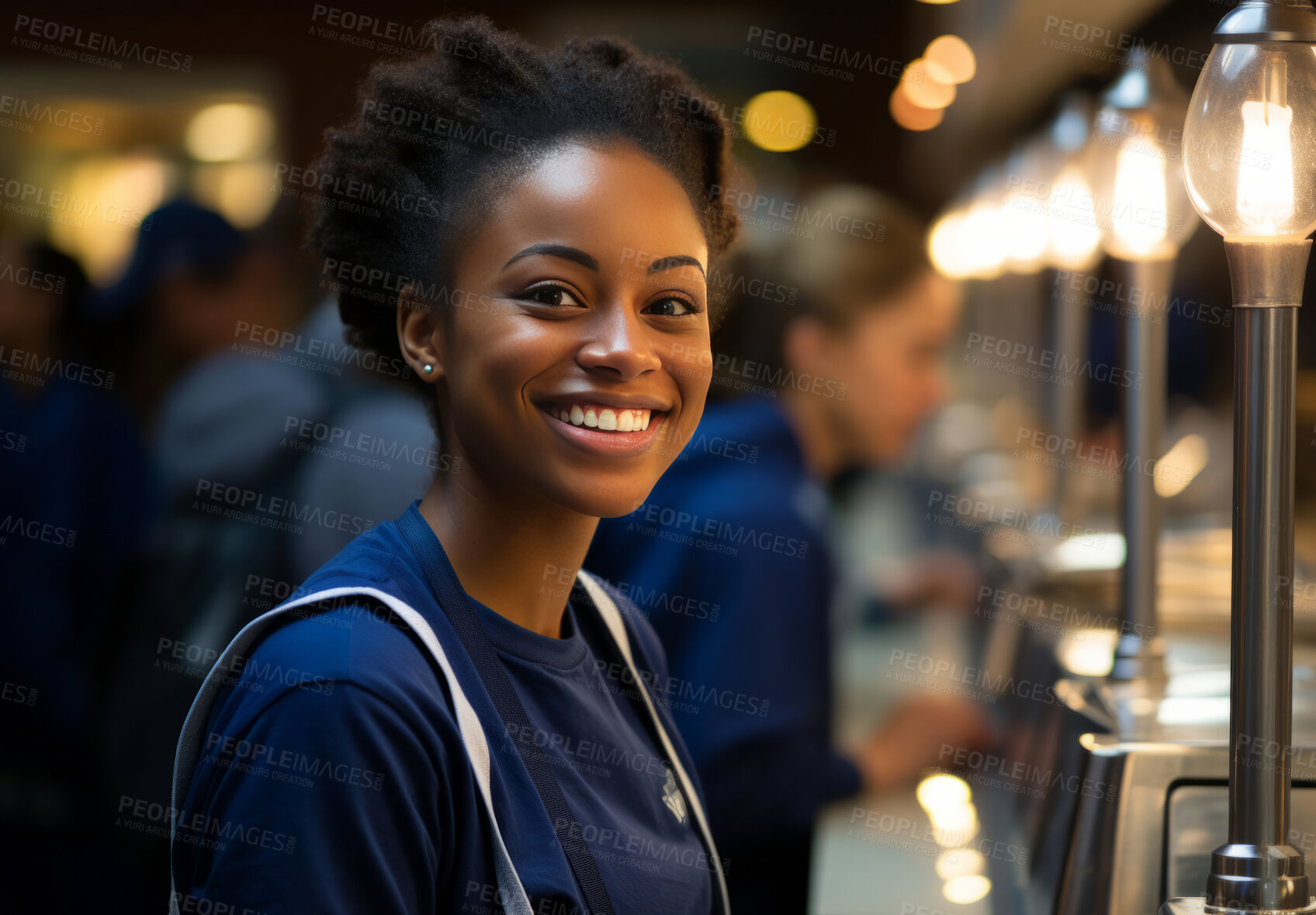 Buy stock photo Happy woman, cashier and portrait with smile for management, small business or restaurant. Positive, confident and proud for retail, grocery store and service industry with cash register and counter.