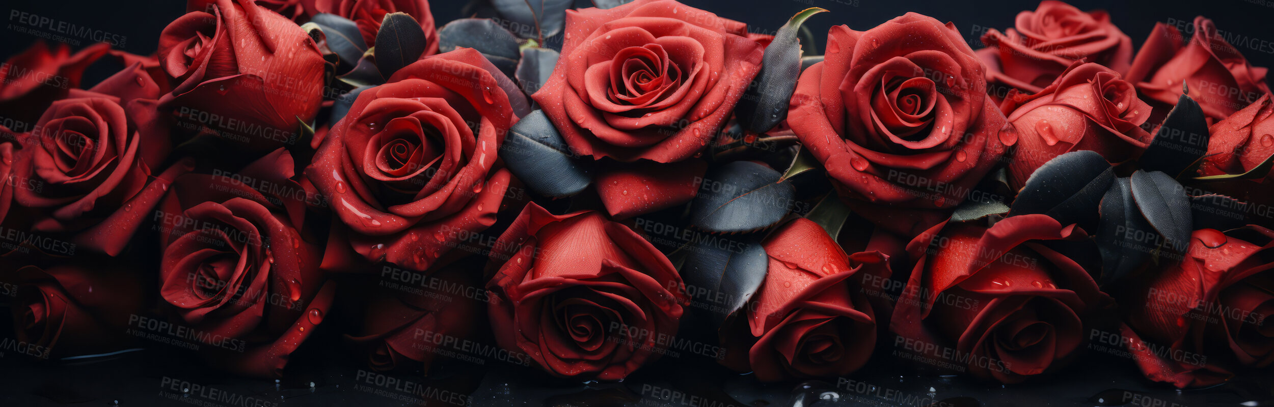 Buy stock photo Roses, romance and bouquet for celebration, love or decoration. Background, abstract and banner for valentines day, relationship and engagement with beautiful flower arrangement and colour.