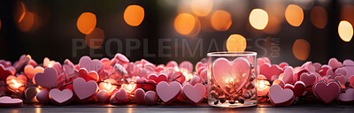 Buy stock photo Rose petals, romance and bouquet for celebration, love or decoration. Background, evening and date night for valentines day, relationship and engagement with beautiful arrangement and colour.