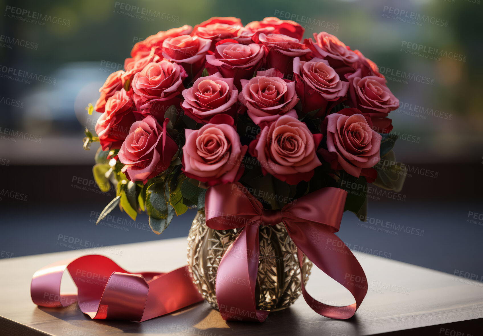 Buy stock photo Roses, romance and bouquet for celebration, love or decoration. Background, abstract and plant growth for valentines day, relationship and engagement with beautiful flower arrangement and colour.