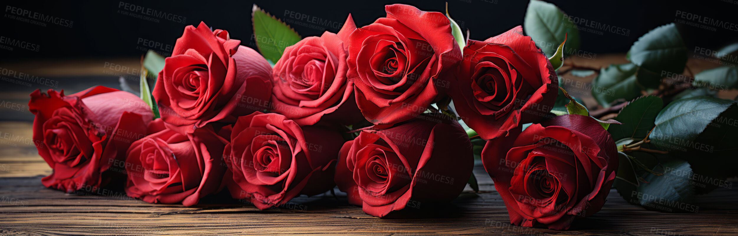 Buy stock photo Roses, romance and bouquet for celebration, love or decoration. Background, abstract and banner for valentines day, relationship and engagement with beautiful flower arrangement and colour.