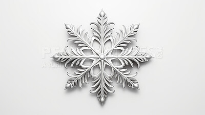Christmas, celebration or silver snowflake decor illustration on white background for holiday party, decoration or invitation. Beautiful, creative and festive mockup for poster art or design element