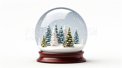 Christmas, celebration or glass snow globe illustration on a white background for holiday party, decoration or invitation. Beautiful, creative and festive snowball mockup for poster art or design element