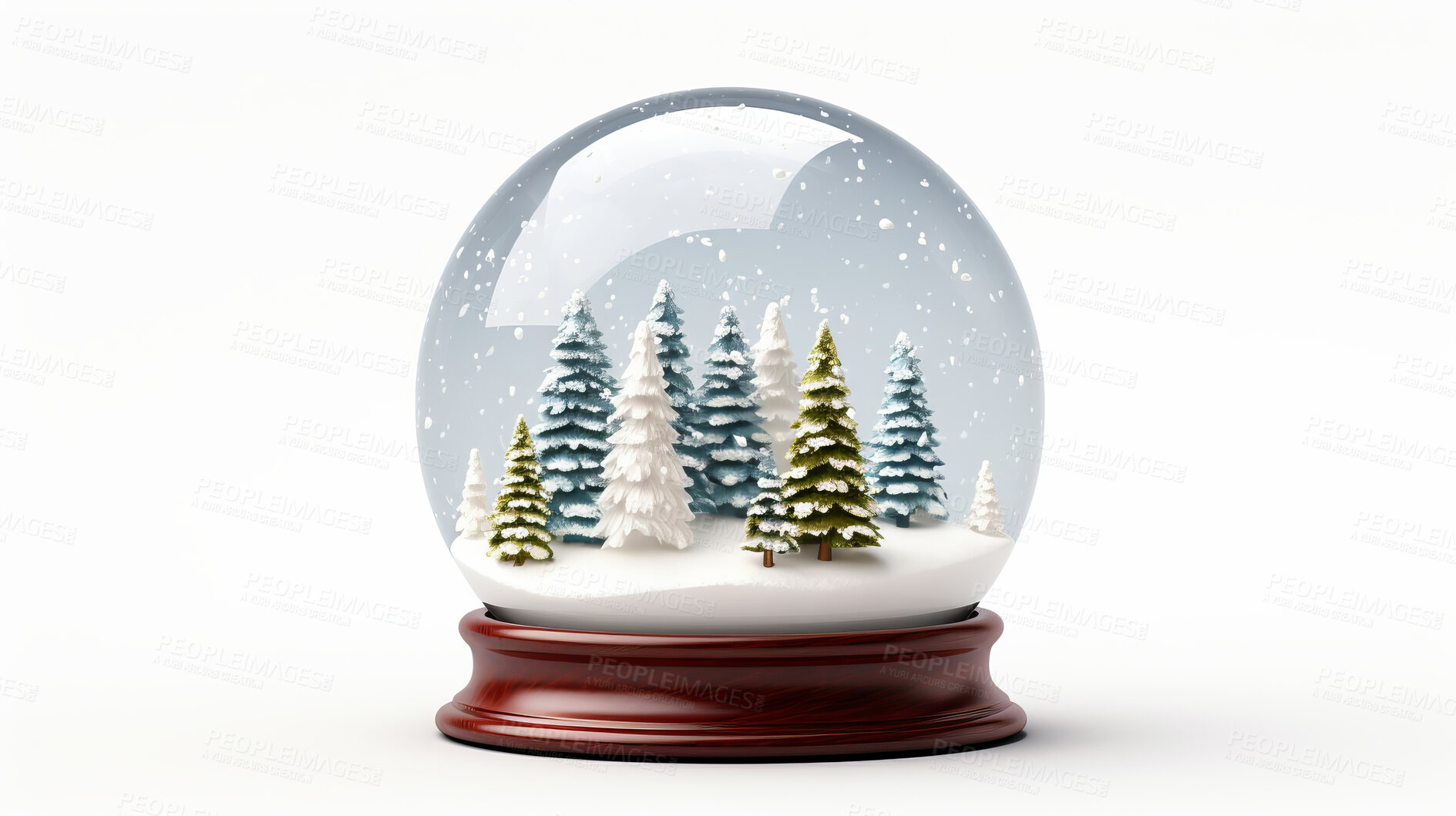 Buy stock photo Christmas, celebration or glass snow globe illustration on a white background for holiday party, decoration or invitation. Beautiful, creative and festive snowball mockup for poster art or design element