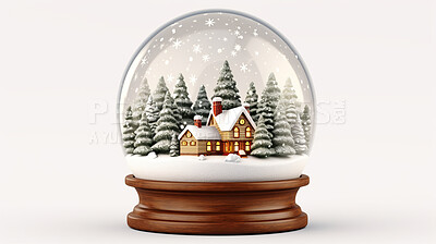 Christmas, celebration or glass snow globe illustration on a white background for holiday party, decoration or invitation. Beautiful, creative and festive snowball mockup for poster art or design element