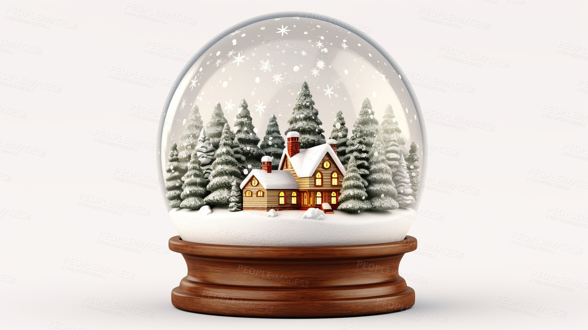 Buy stock photo Christmas, celebration or glass snow globe illustration on a white background for holiday party, decoration or invitation. Beautiful, creative and festive snowball mockup for poster art or design element