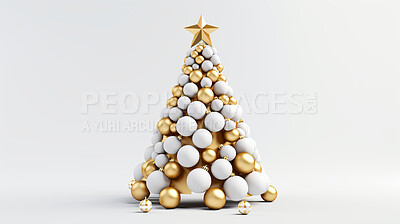 Buy stock photo Christmas, celebration or modern tree decor illustration on a white background for holiday party, decoration or invitation. Beautiful, creative and festive mockup for poster art or design element