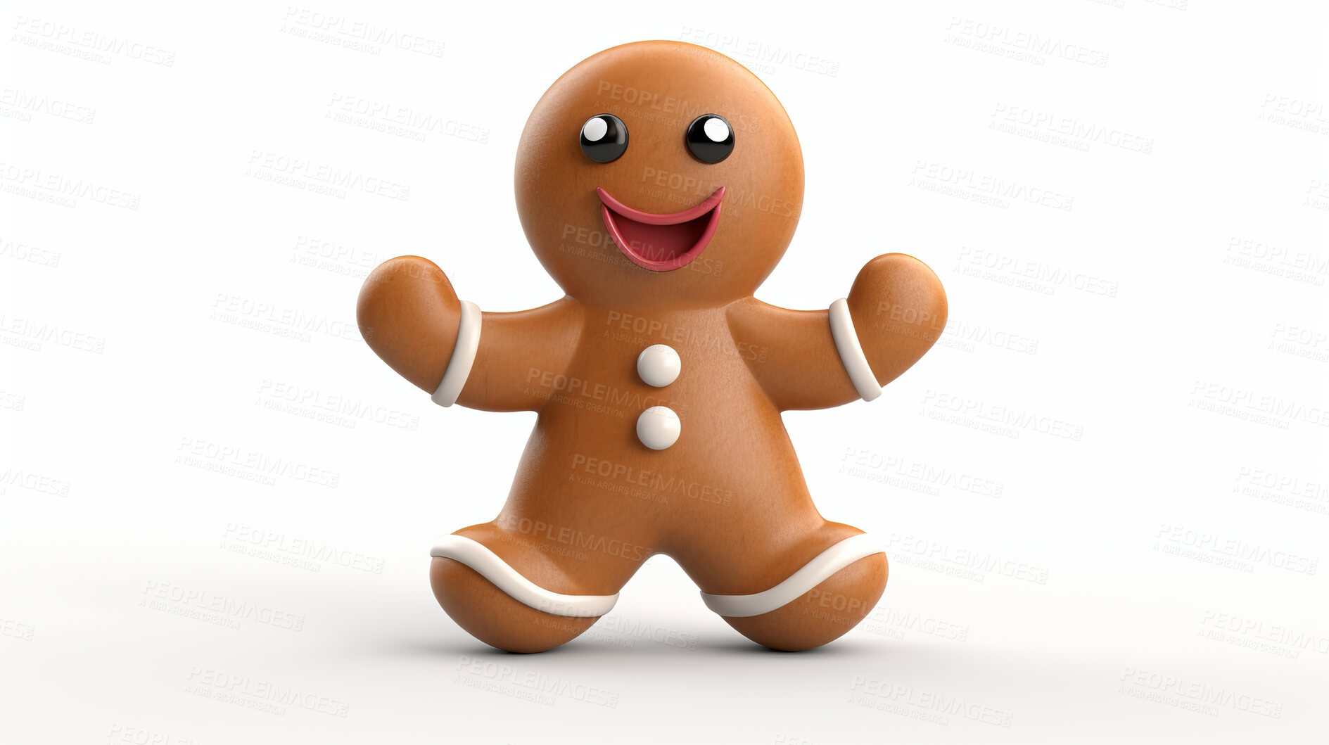 Buy stock photo Christmas, celebration or gingerbread man decor illustration on a white background for holiday party, decoration or invitation. Beautiful, creative and festive mockup for poster art or design element