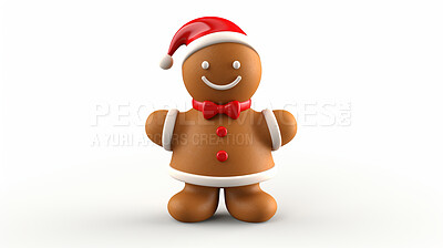 Buy stock photo Christmas, celebration or gingerbread man decor illustration on a white background for holiday party, decoration or invitation. Beautiful, creative and festive mockup for poster art or design element