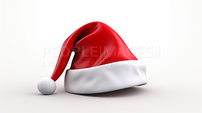 Buy stock photo Christmas, celebration or santa hat decor illustration on a white background for holiday party, decoration and invitation. Beautiful, creative or festive mockup poster art, design element and xmas