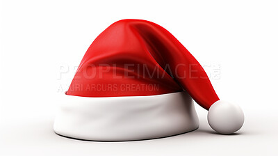 Buy stock photo Christmas, celebration or santa hat decor illustration on a white background for holiday party, decoration and invitation. Beautiful, creative or festive mockup poster art, design element and xmas