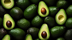 Healthy, natural and avocado background in studio for farming, organic produce and vitamins. Fresh, summer food and health fruits closeup for eco farm market, fibre diet and fruit agriculture
